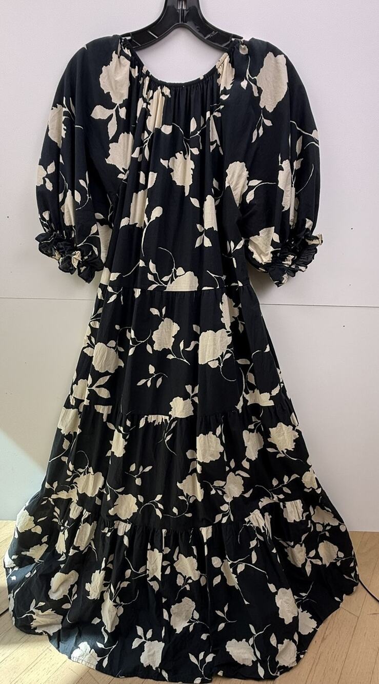Sofie The Label Womens S Black Cream Floral Puff Sleeve Tiered Maxi Dress
